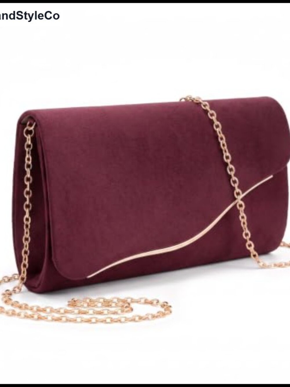 Faux Suede Evening Clutch Purse Detachable Gold Chain
